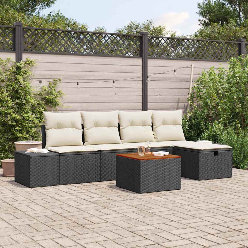 Tuinbankenset met kussen met opslag 6 pcs Zwart Poly riet is nu te koop bij PeponiXL, paradijselijk wonen!