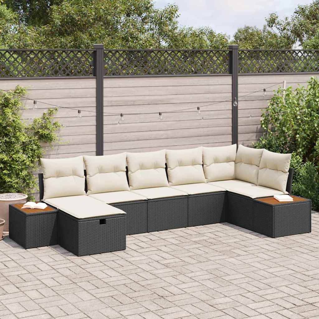 Tuin Sofa Set met kussen 7 pcs Zwart Poly riet is nu te koop bij PeponiXL, paradijselijk wonen!