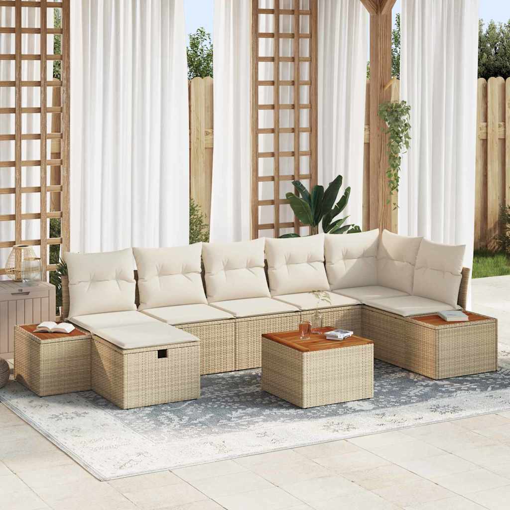 Tuin Sofa Set met kussen 8 pcs Beige Poly riet is nu te koop bij PeponiXL, paradijselijk wonen!