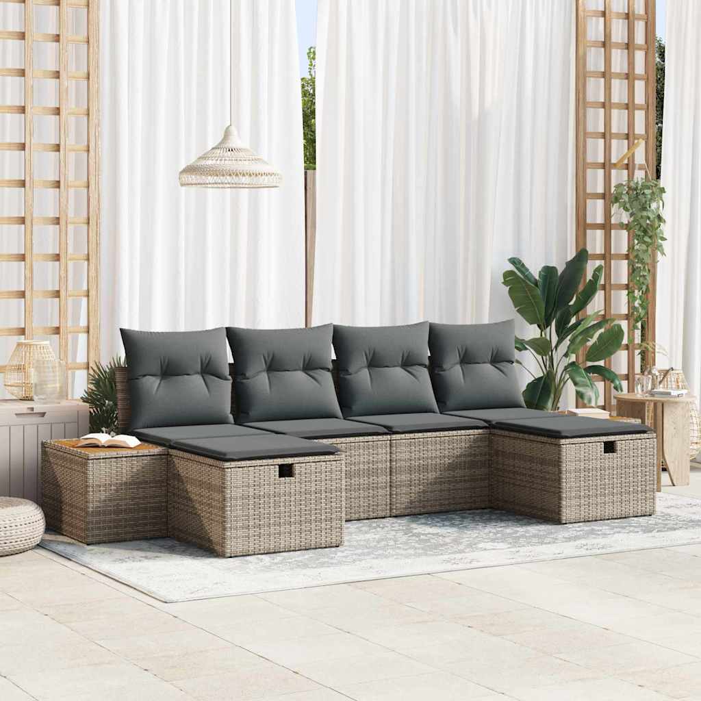 Tuin Sofa Set 6 st Grijs poly rattan is nu te koop bij PeponiXL, paradijselijk wonen!