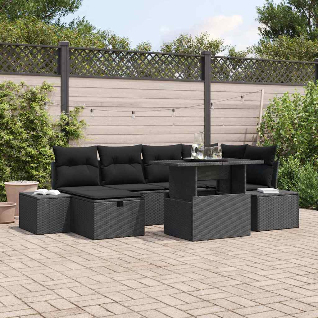 Tuin Sofa Set 7 pcs Zwart poly rattan is nu te koop bij PeponiXL, paradijselijk wonen!