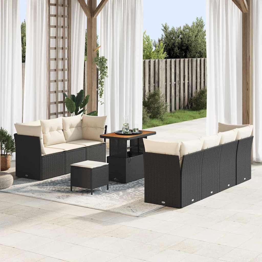 Tuinbankenset 10 st Zwart poly rattan is nu te koop bij PeponiXL, paradijselijk wonen!