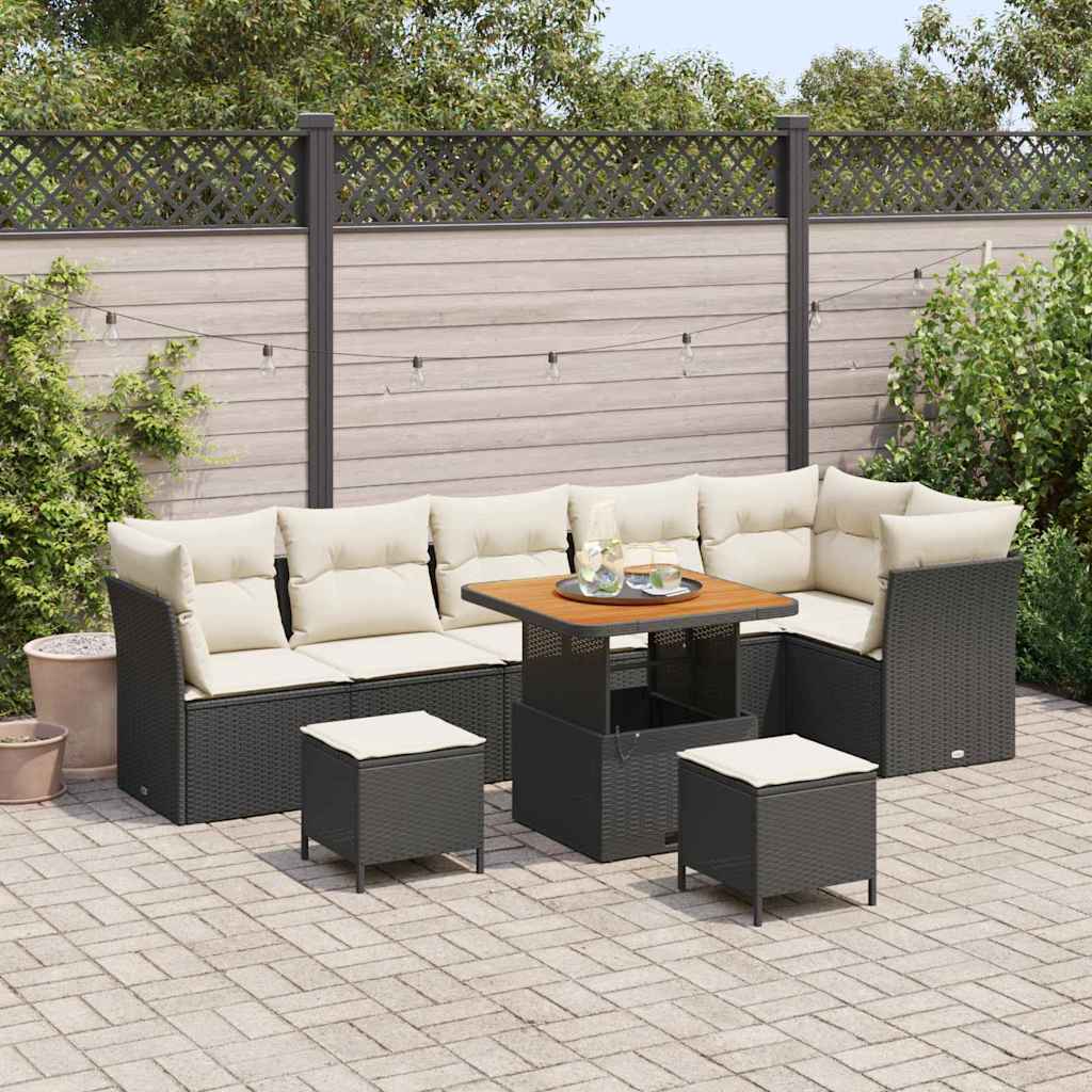 Tuinbankenset 9 pcs Zwart poly rattan is nu te koop bij PeponiXL, paradijselijk wonen!