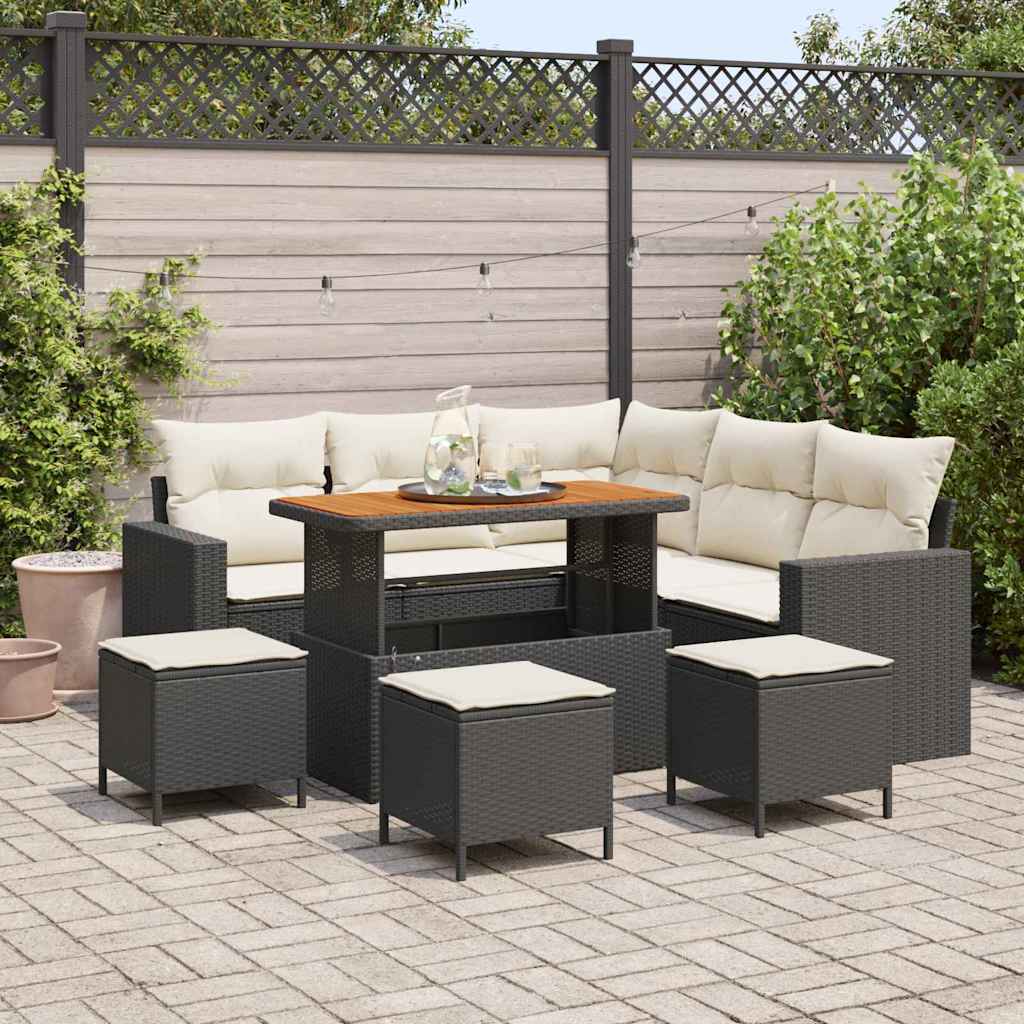 Tuinbankenset 9 st Zwart poly rattan is nu te koop bij PeponiXL, paradijselijk wonen!