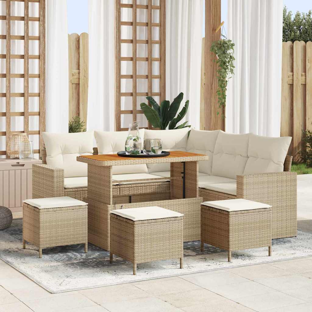 Tuinbankenset 9 pcs Beige poly rattan is nu te koop bij PeponiXL, paradijselijk wonen!