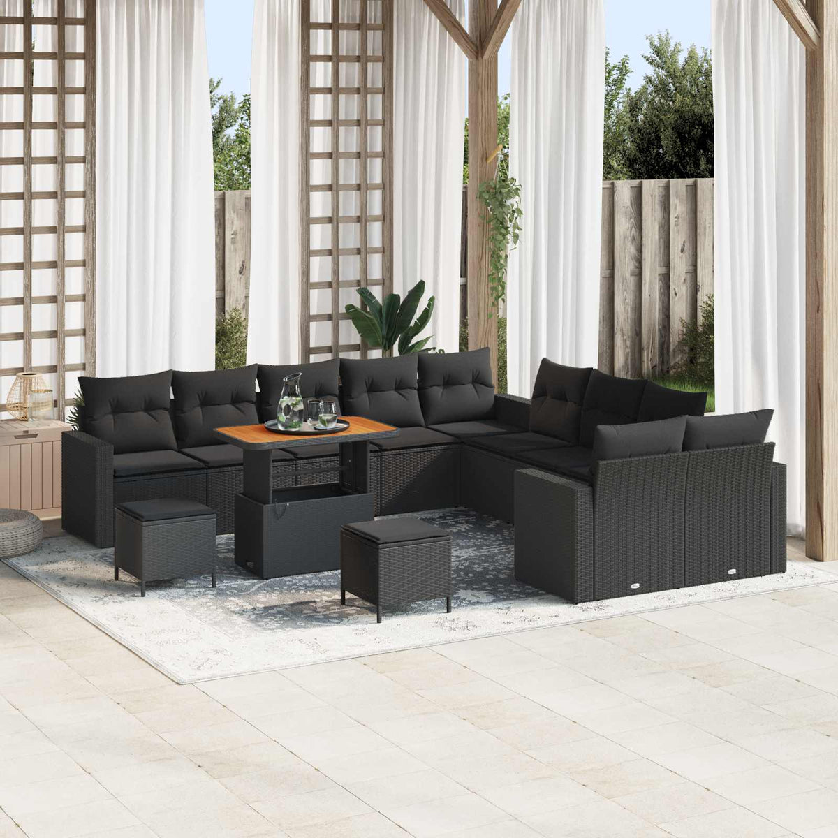 Tuinbankenset 13 pcs Zwart poly rattan is nu te koop bij PeponiXL, paradijselijk wonen!
