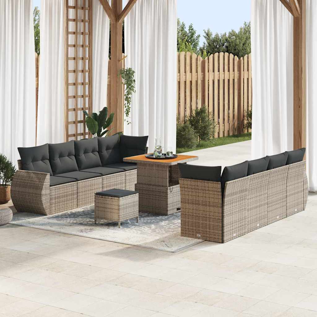 Tuin Sofa Set met kussen met opslag 11 pcs Grijs poly rattan is nu te koop bij PeponiXL, paradijselijk wonen!
