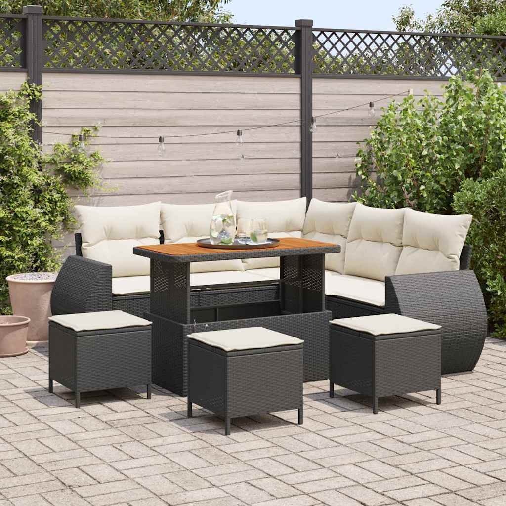 Tuinbankenset 9 st Zwart poly rattan is nu te koop bij PeponiXL, paradijselijk wonen!