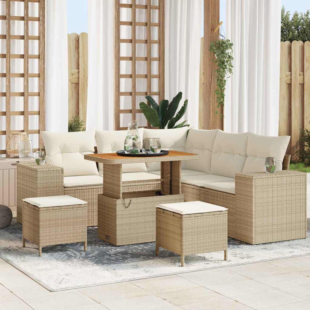 Tuin Sofa Set met kussen 8 pcs Beige poly rattan is nu te koop bij PeponiXL, paradijselijk wonen!