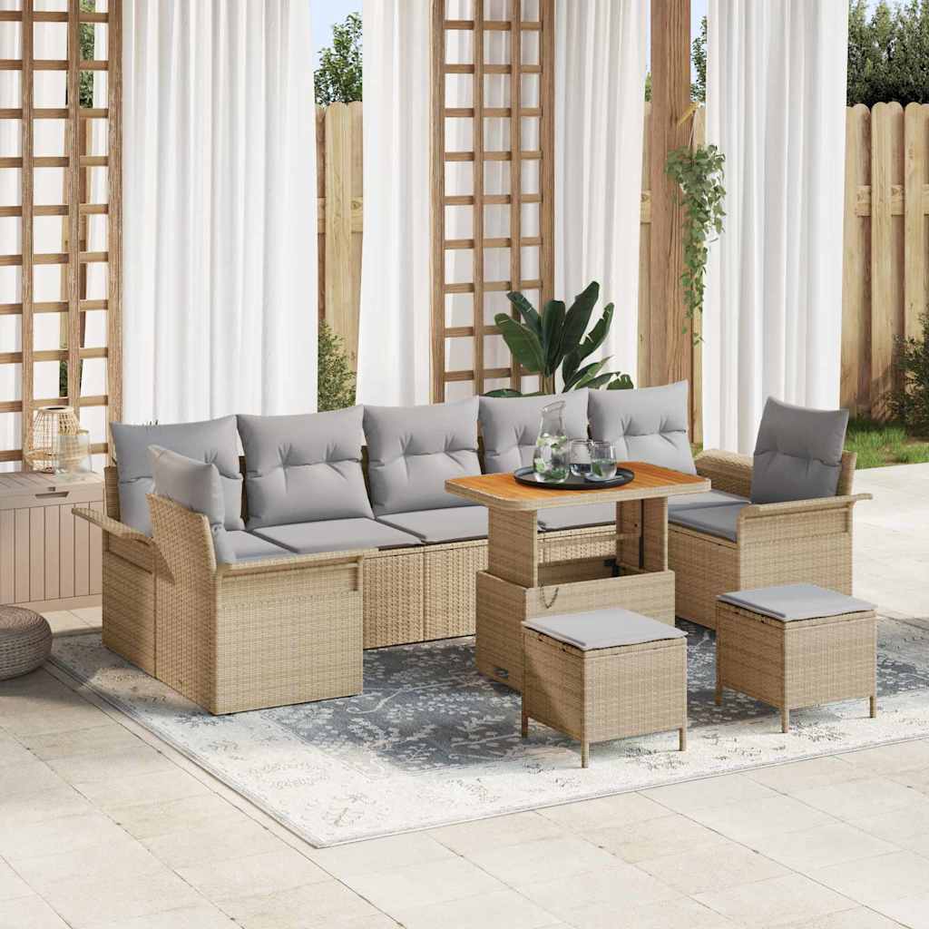 Tuinbankenset met kussen 10 pcs Beige poly rattan is nu te koop bij PeponiXL, paradijselijk wonen!
