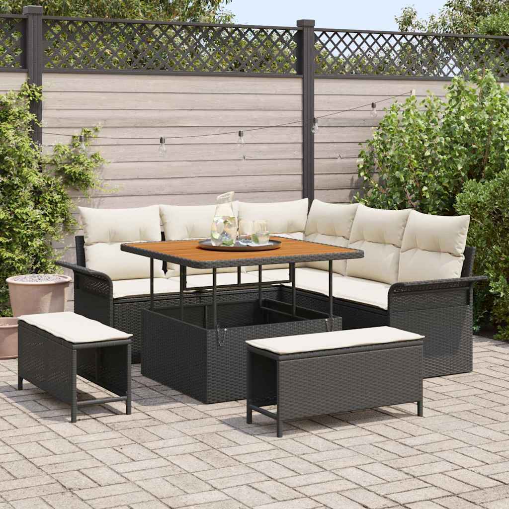 Tuinbankenset 8 st Zwart poly rattan is nu te koop bij PeponiXL, paradijselijk wonen!