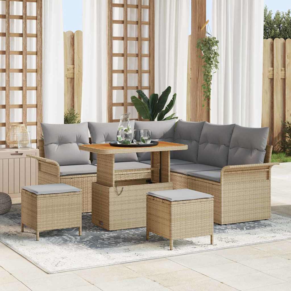 Tuinbankenset met kussen 8 pcs Beige poly rattan is nu te koop bij PeponiXL, paradijselijk wonen!