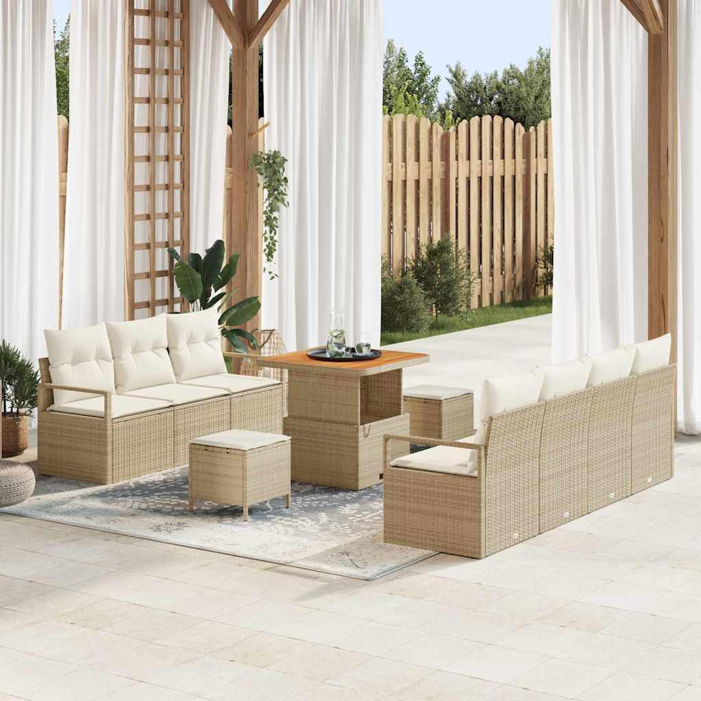 Tuinbankenset met kussen 10 pcs Beige poly rattan is nu te koop bij PeponiXL, paradijselijk wonen!