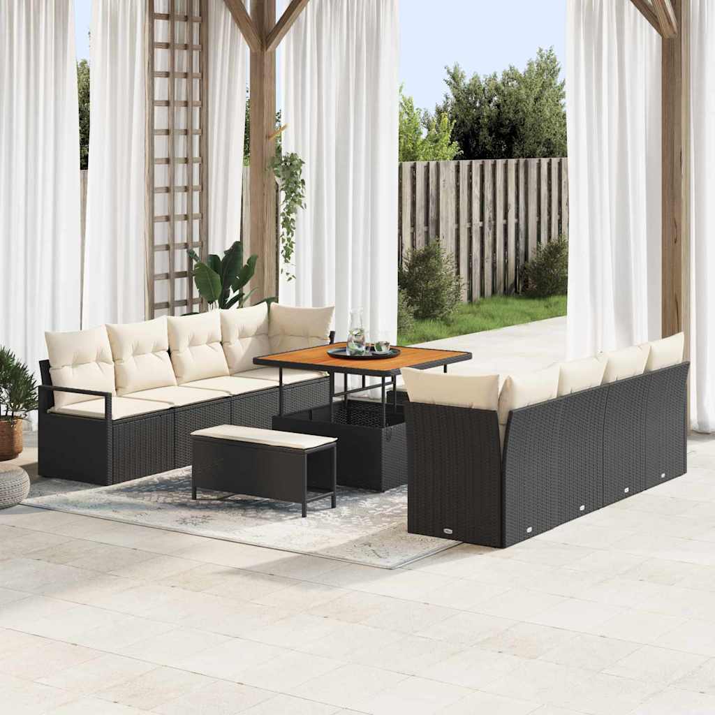 Tuinbankenset met kussen 11 pcs Zwart poly rattan is nu te koop bij PeponiXL, paradijselijk wonen!
