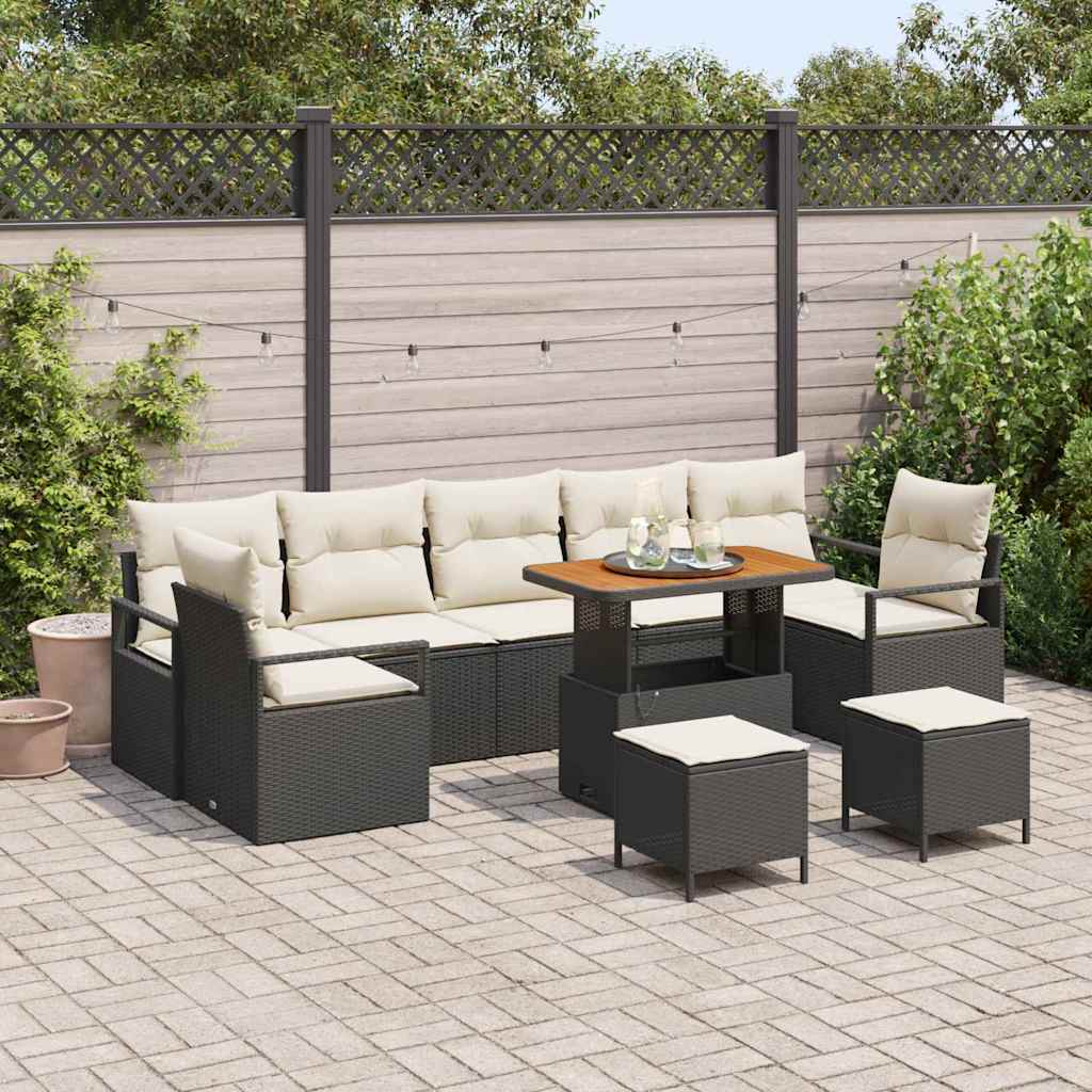 Tuinbankenset 10 st Zwart poly rattan is nu te koop bij PeponiXL, paradijselijk wonen!