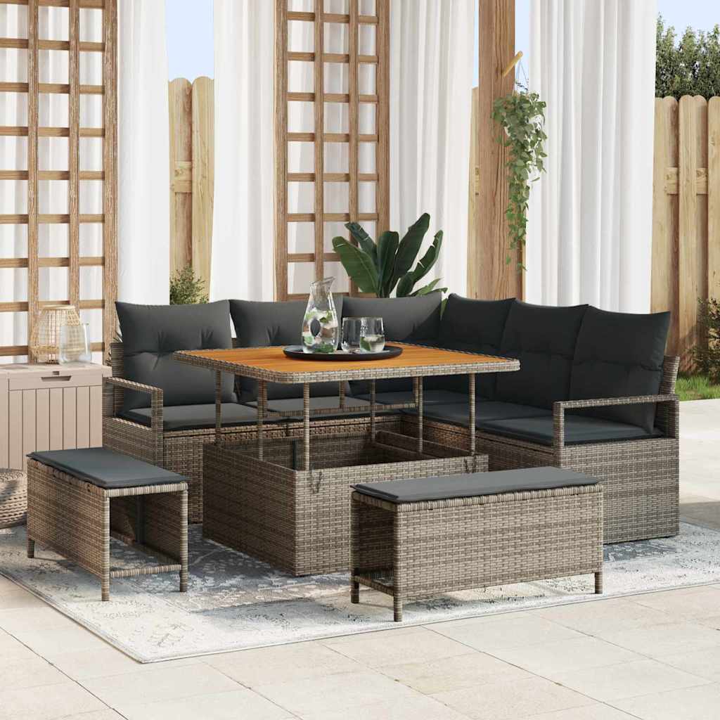 Tuinbankenset met kussen 8 pcs Grijs poly rattan is nu te koop bij PeponiXL, paradijselijk wonen!