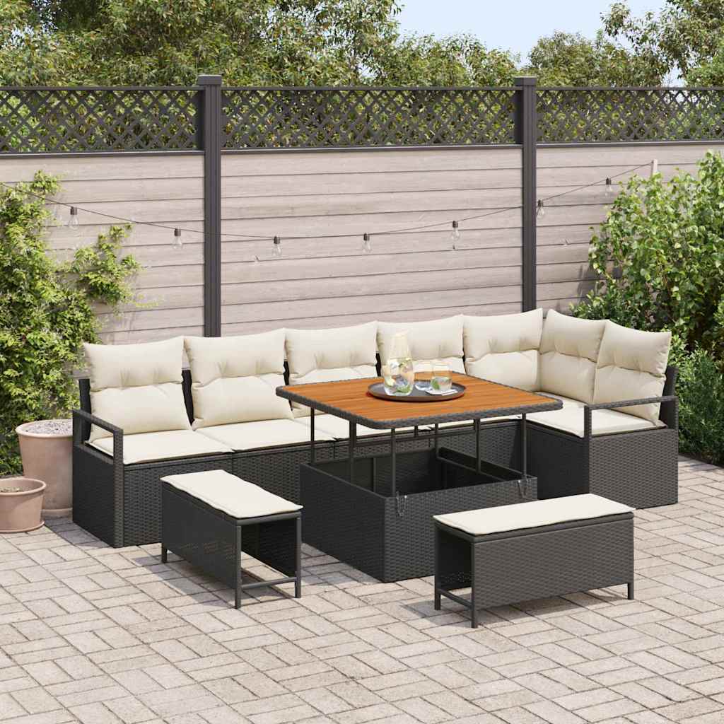 Tuin Sofa Set met kussen 9 pcs Zwart Poly riet is nu te koop bij PeponiXL, paradijselijk wonen!