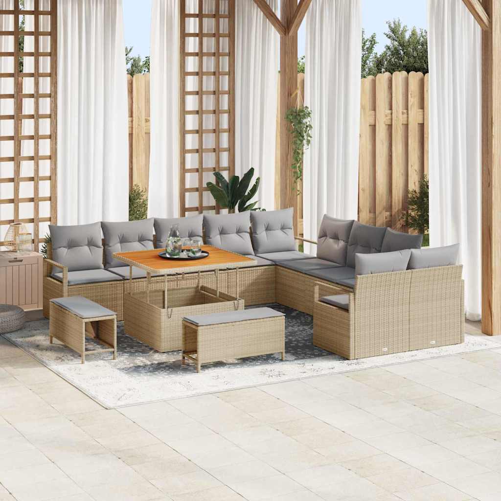 Tuinbankenset met kussen 13 pcs Beige poly rattan is nu te koop bij PeponiXL, paradijselijk wonen!
