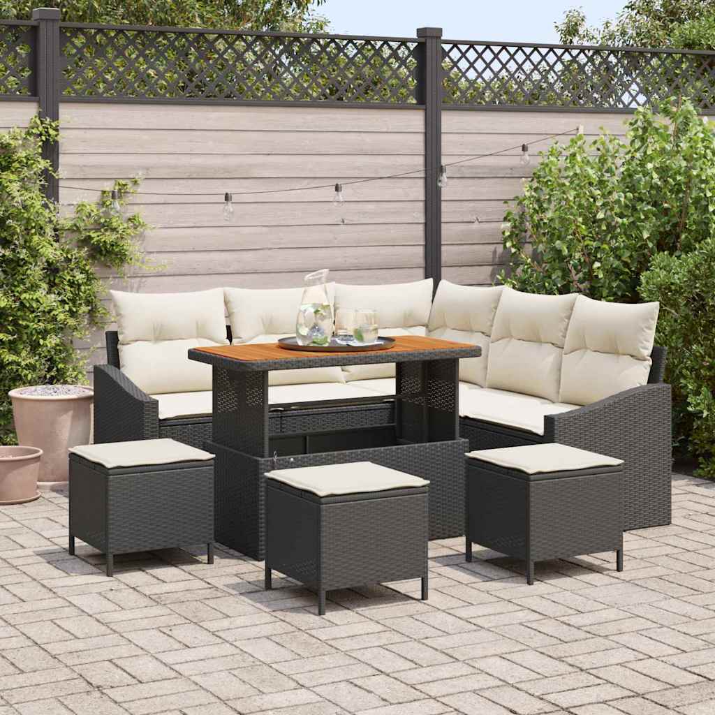 Tuinbankenset 9 st Zwart poly rattan is nu te koop bij PeponiXL, paradijselijk wonen!