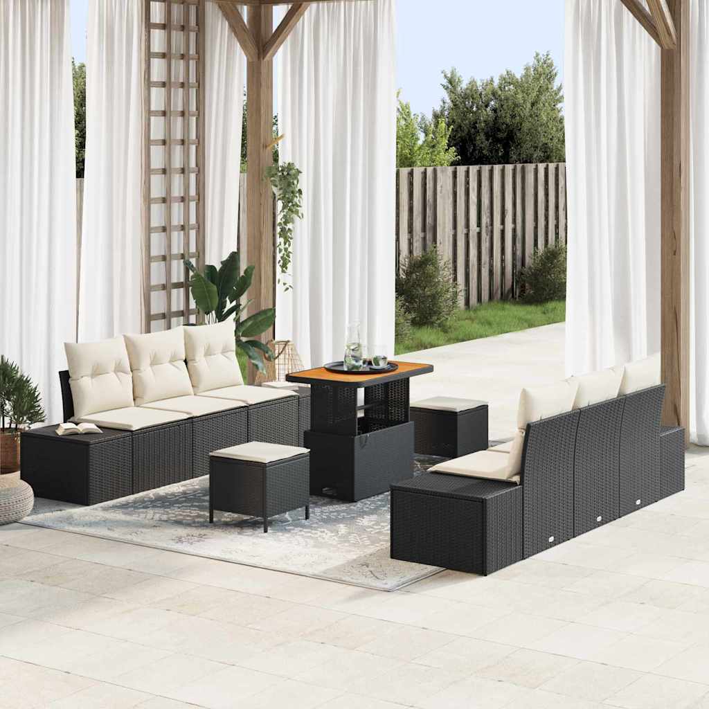 Tuinbankenset met kussen 9 pcs Zwart poly rattan is nu te koop bij PeponiXL, paradijselijk wonen!