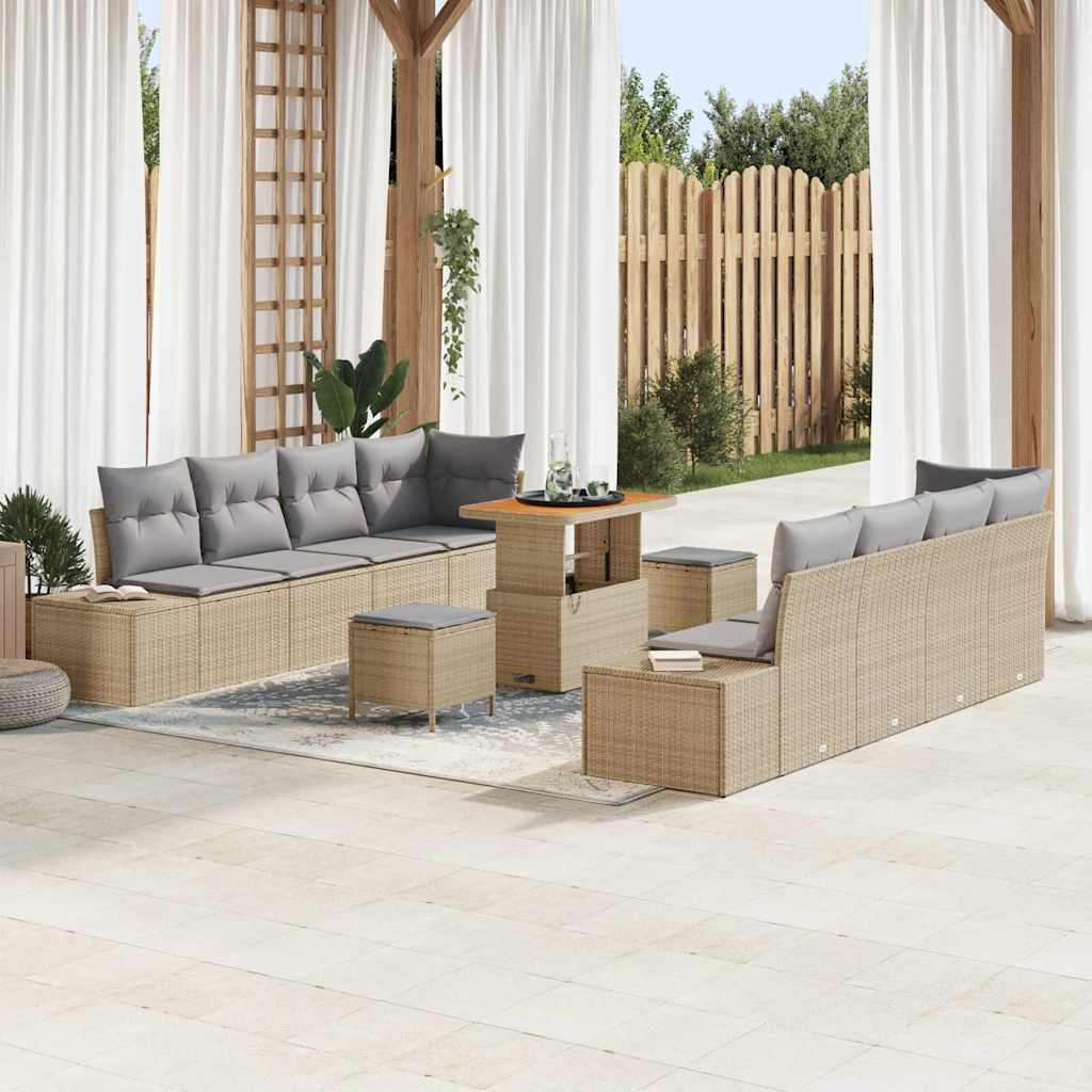 Tuinbankenset met kussen 11 pcs Beige poly rattan is nu te koop bij PeponiXL, paradijselijk wonen!
