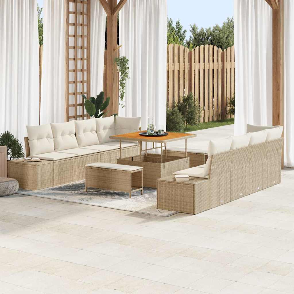 Tuinbankenset met kussen 11 pcs Beige poly rattan is nu te koop bij PeponiXL, paradijselijk wonen!