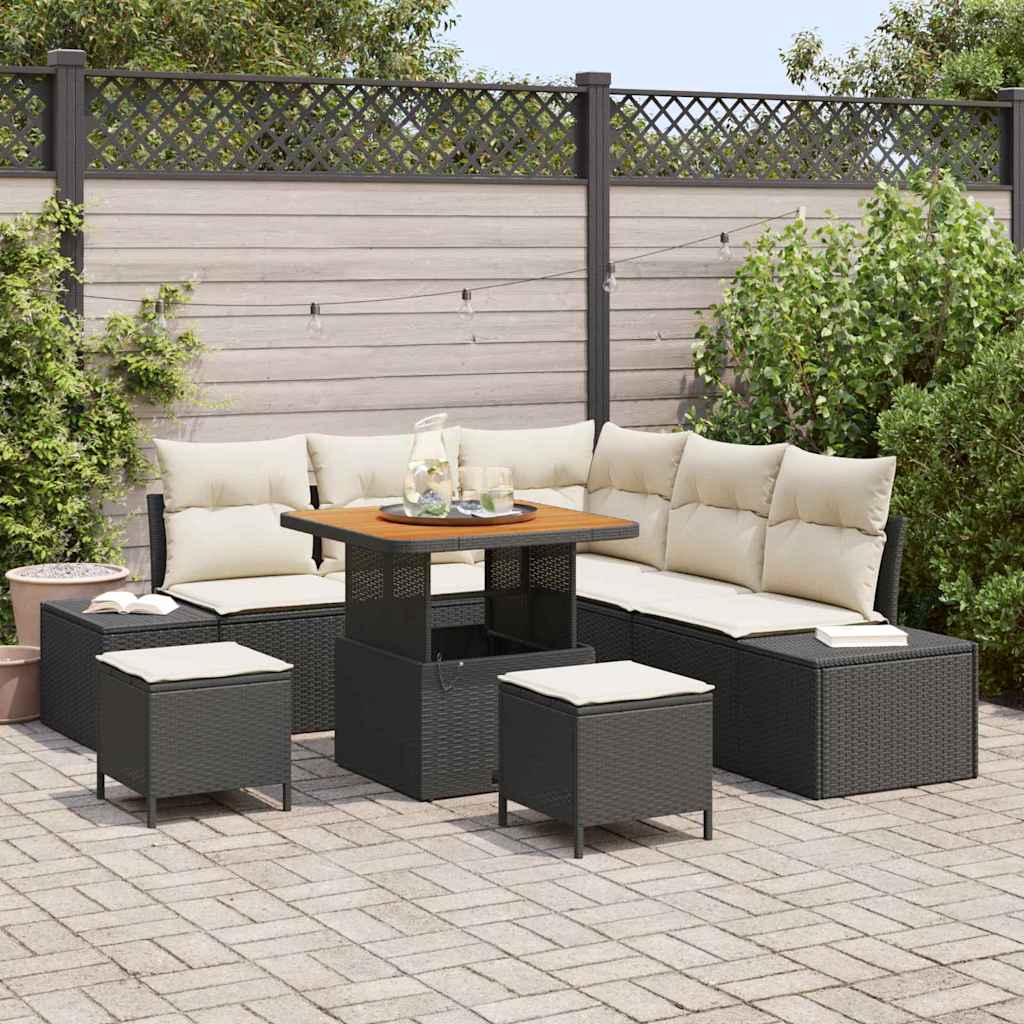 Tuinbankenset 8 st Zwart poly rattan is nu te koop bij PeponiXL, paradijselijk wonen!