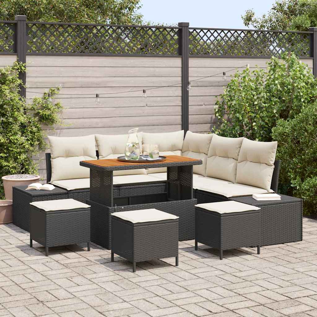Tuinbankenset 9 st Zwart poly rattan is nu te koop bij PeponiXL, paradijselijk wonen!