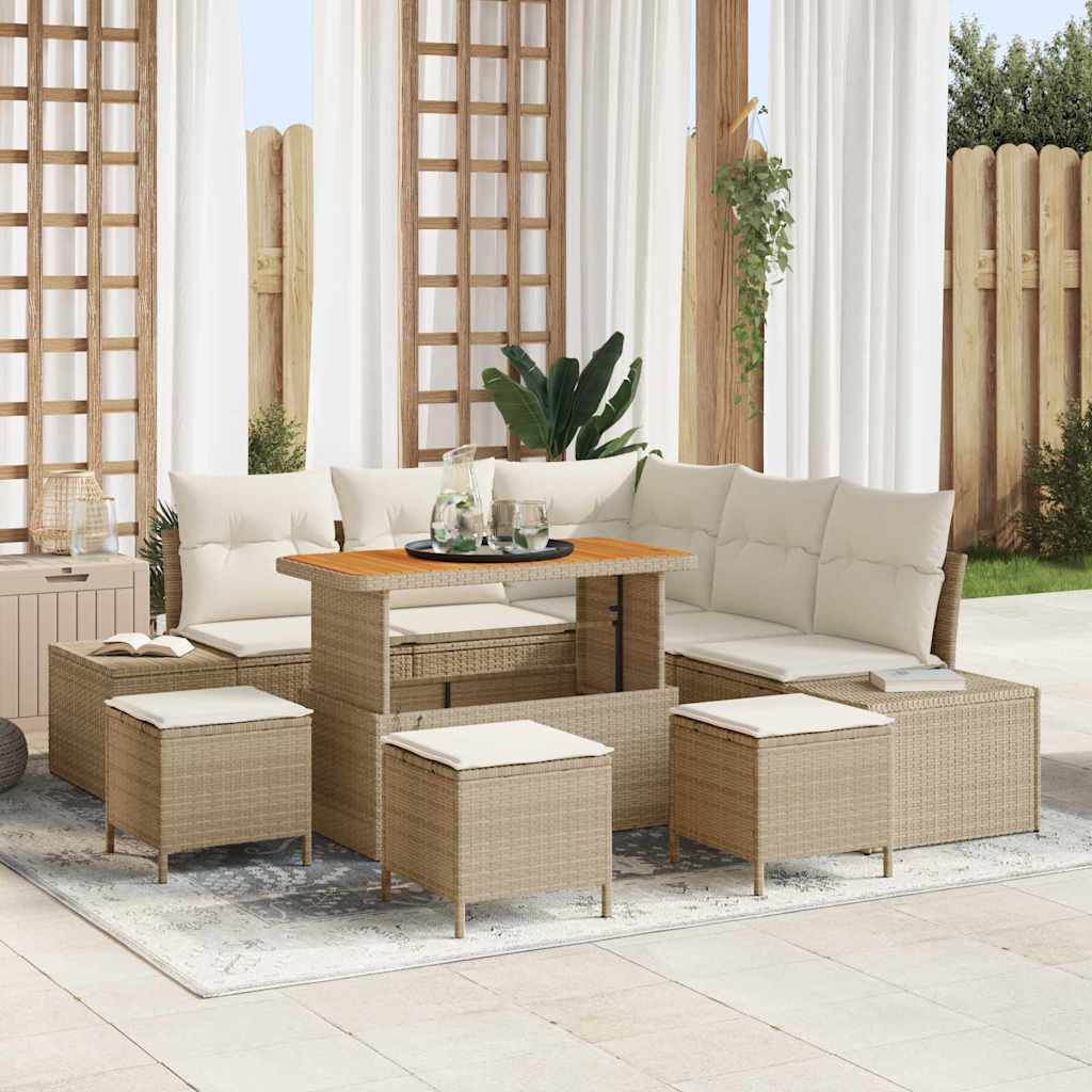 Tuinbankenset met kussen 9 pcs Beige poly rattan is nu te koop bij PeponiXL, paradijselijk wonen!