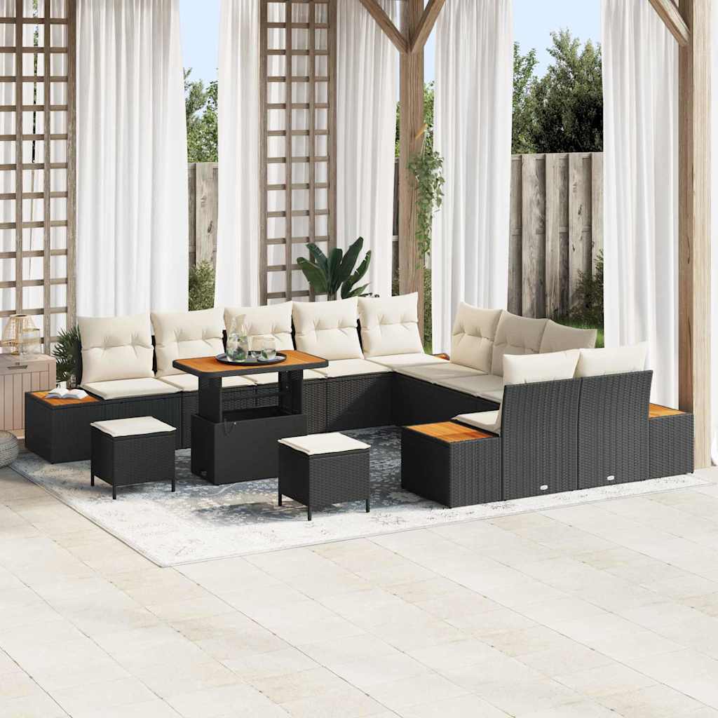 Tuinbankenset 13 pcs Zwart poly rattan is nu te koop bij PeponiXL, paradijselijk wonen!