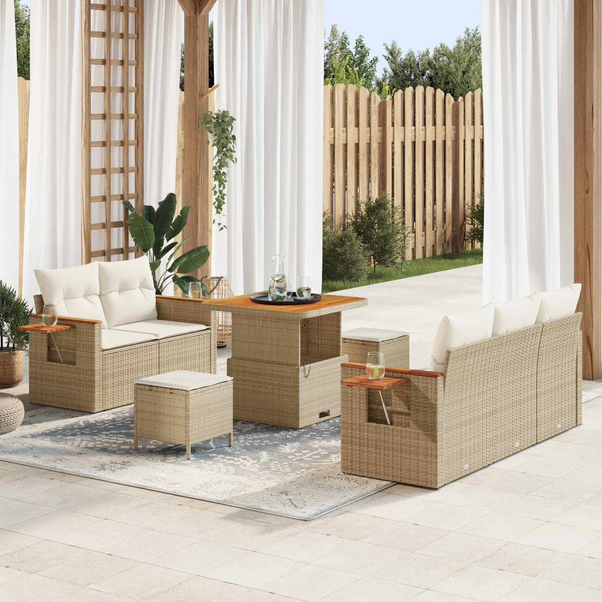 Tuinbankenset 8 pcs Beige poly rattan is nu te koop bij PeponiXL, paradijselijk wonen!