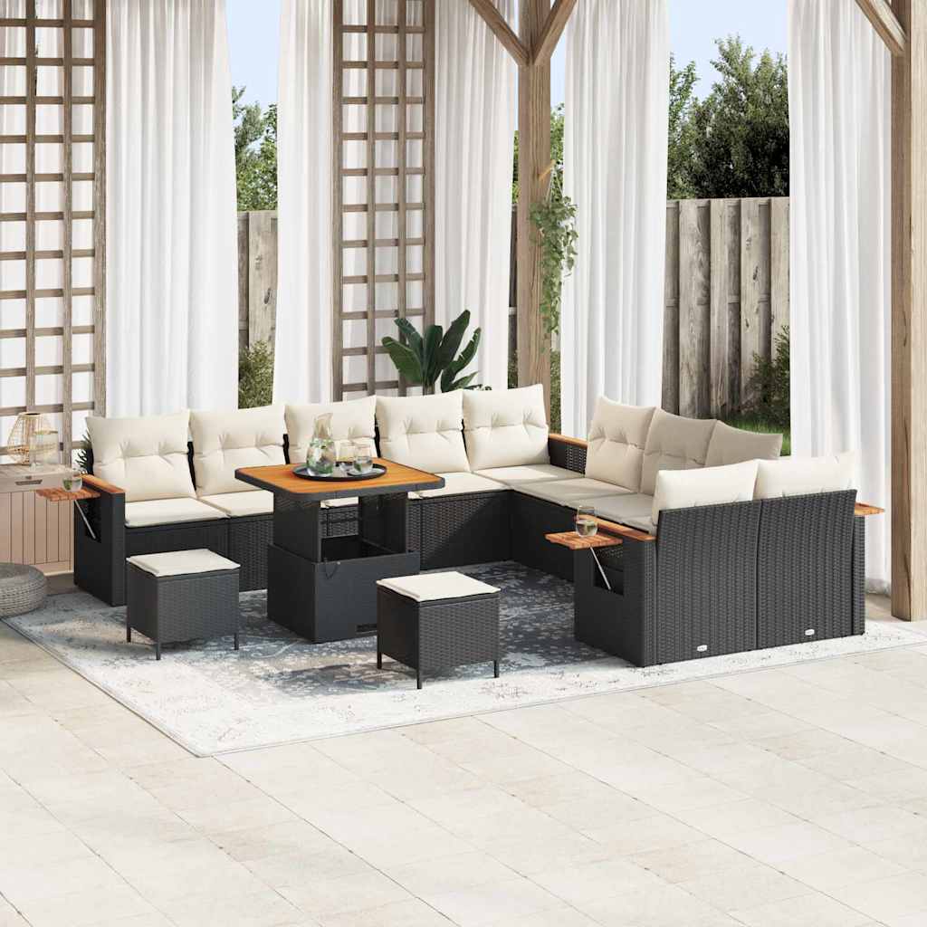 Tuinbankenset met kussen 13 pcs Zwart en Crème is nu te koop bij PeponiXL, paradijselijk wonen!
