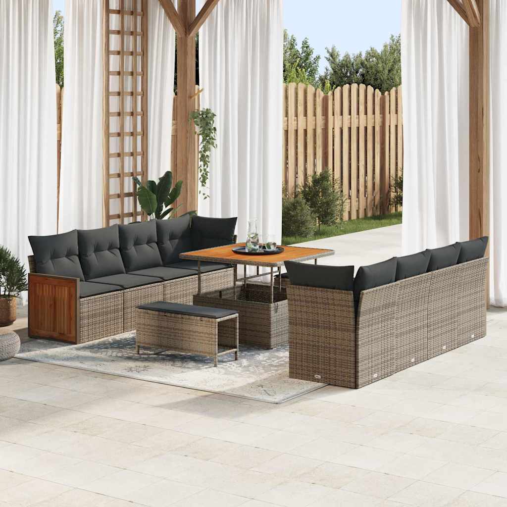 Tuinbankenset 11 pcs Grijs Poly Riet en Poedercoated Staal is nu te koop bij PeponiXL, paradijselijk wonen!