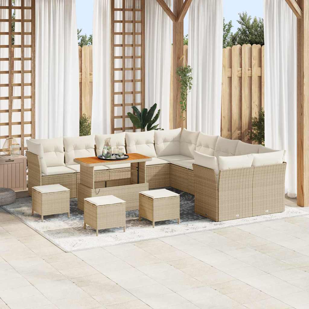 Tuin Sofa Set met kussen 14 pcs Beige en Crème poly rattan is nu te koop bij PeponiXL, paradijselijk wonen!