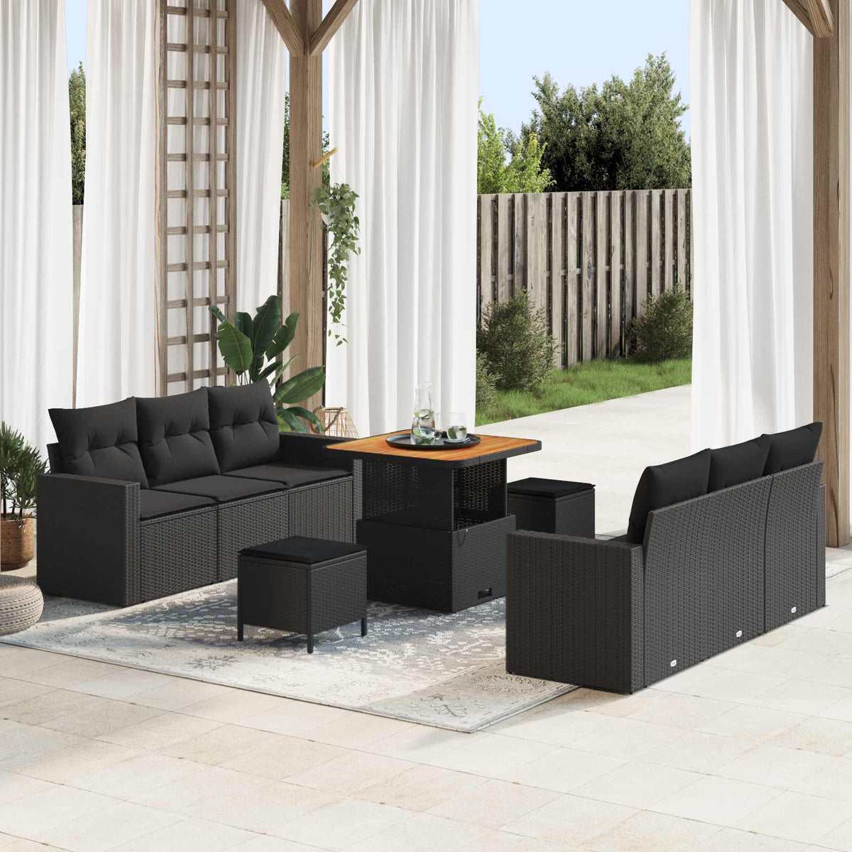 Tuin Sofa Set 9 pcs Zwart Poly rattan en gepoedercoat staal is nu te koop bij PeponiXL, paradijselijk wonen!