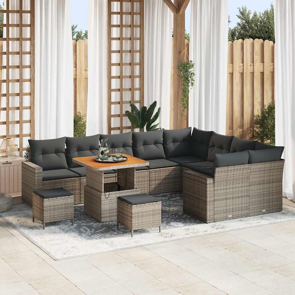 Tuinbankenset met kussen 13 pcs Grijs poly rattan is nu te koop bij PeponiXL, paradijselijk wonen!