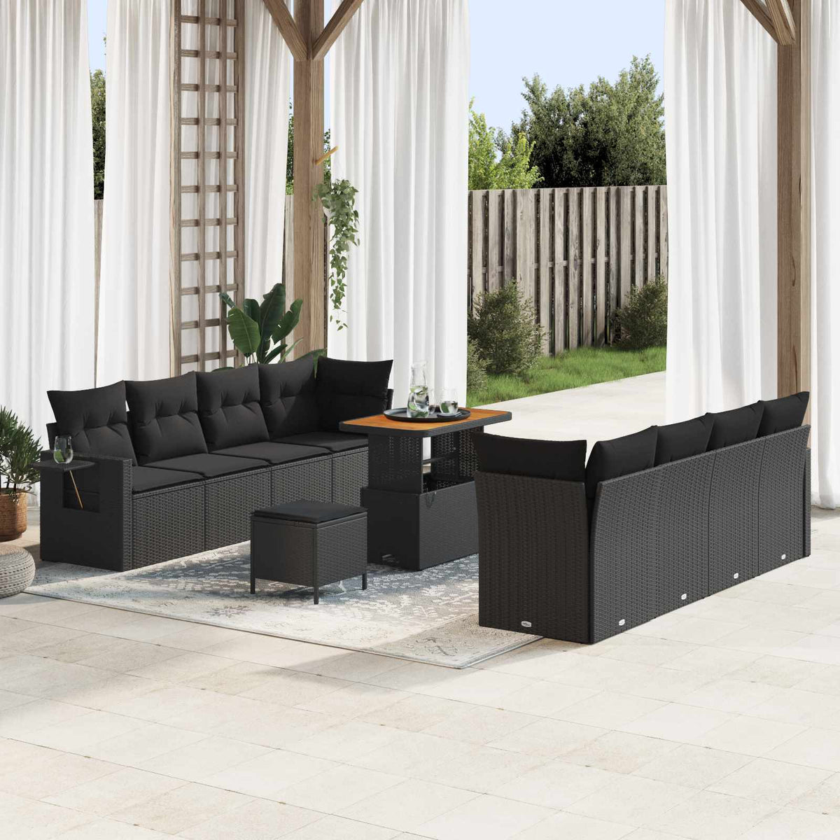 Tuin Sofa Set met kussen 11 pcs Zwart poly rattan is nu te koop bij PeponiXL, paradijselijk wonen!