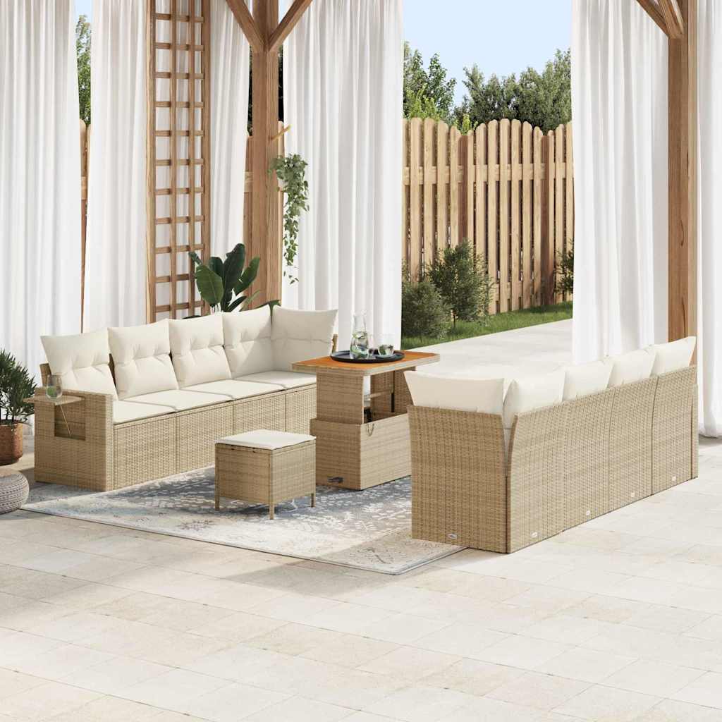 Tuin Sofa Set met kussen 11 pcs Beige en Crème poly rattan is nu te koop bij PeponiXL, paradijselijk wonen!