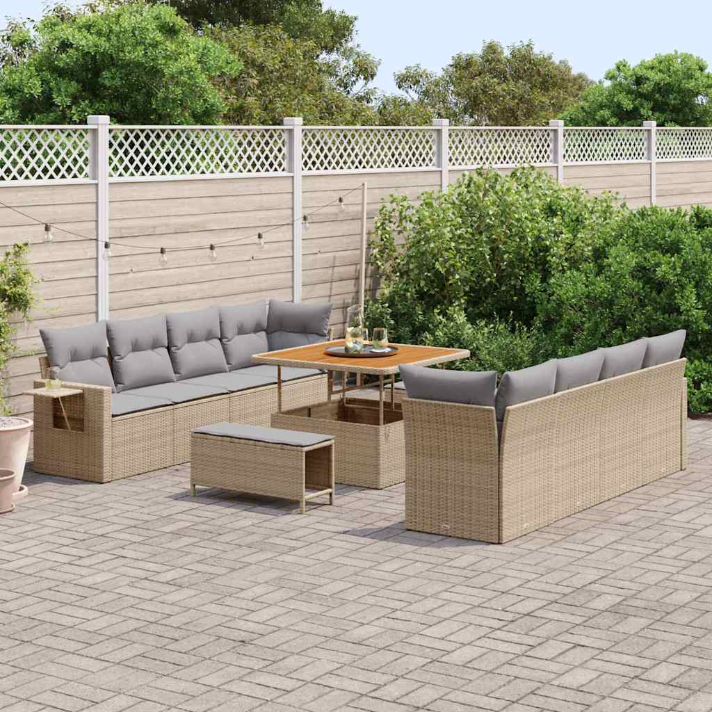 Tuin Sofa Set 11 pcs Beige en Licht Grijs poly rattan is nu te koop bij PeponiXL, paradijselijk wonen!