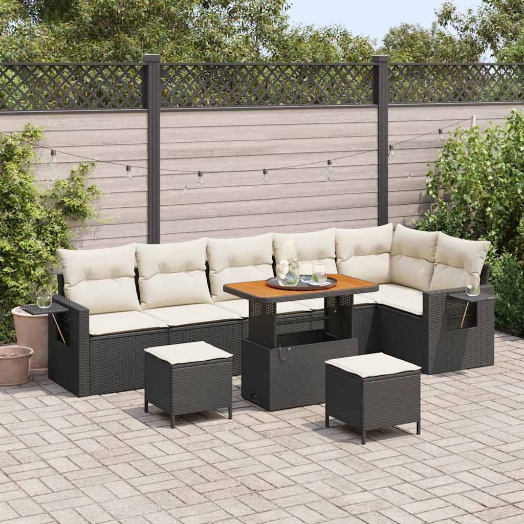 Tuinbankenset met kussen 11 pcs Zwart en Crème poly rattan is nu te koop bij PeponiXL, paradijselijk wonen!
