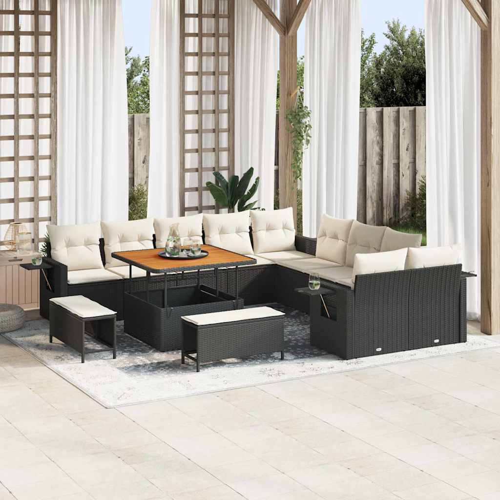 Tuin Sofa Set met kussen met opslag 13 pcs Zwart poly rattan is nu te koop bij PeponiXL, paradijselijk wonen!