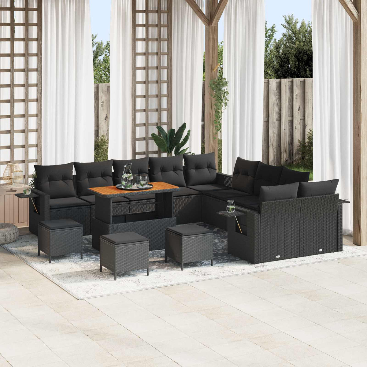 Tuin Sofa Set met kussen met opslag 14 pcs Zwart poly rattan is nu te koop bij PeponiXL, paradijselijk wonen!