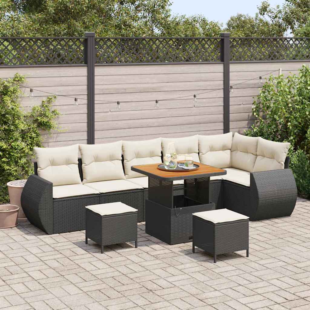 Tuin Sofa Set met kussen 9 pcs Zwart en Crème Poly Rattan is nu te koop bij PeponiXL, paradijselijk wonen!