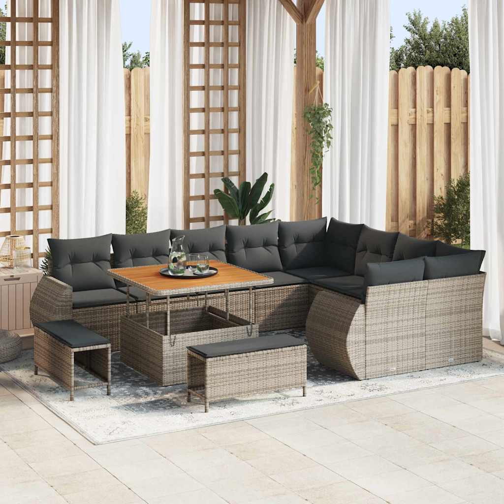 Tuin Sofa Set 12 pcs Grijs Poly rattan en gepoedercoat staal is nu te koop bij PeponiXL, paradijselijk wonen!
