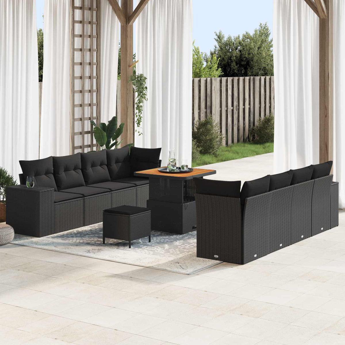 Tuin Sofa Set met kussen met opslag 11 pcs Zwart poly rattan is nu te koop bij PeponiXL, paradijselijk wonen!