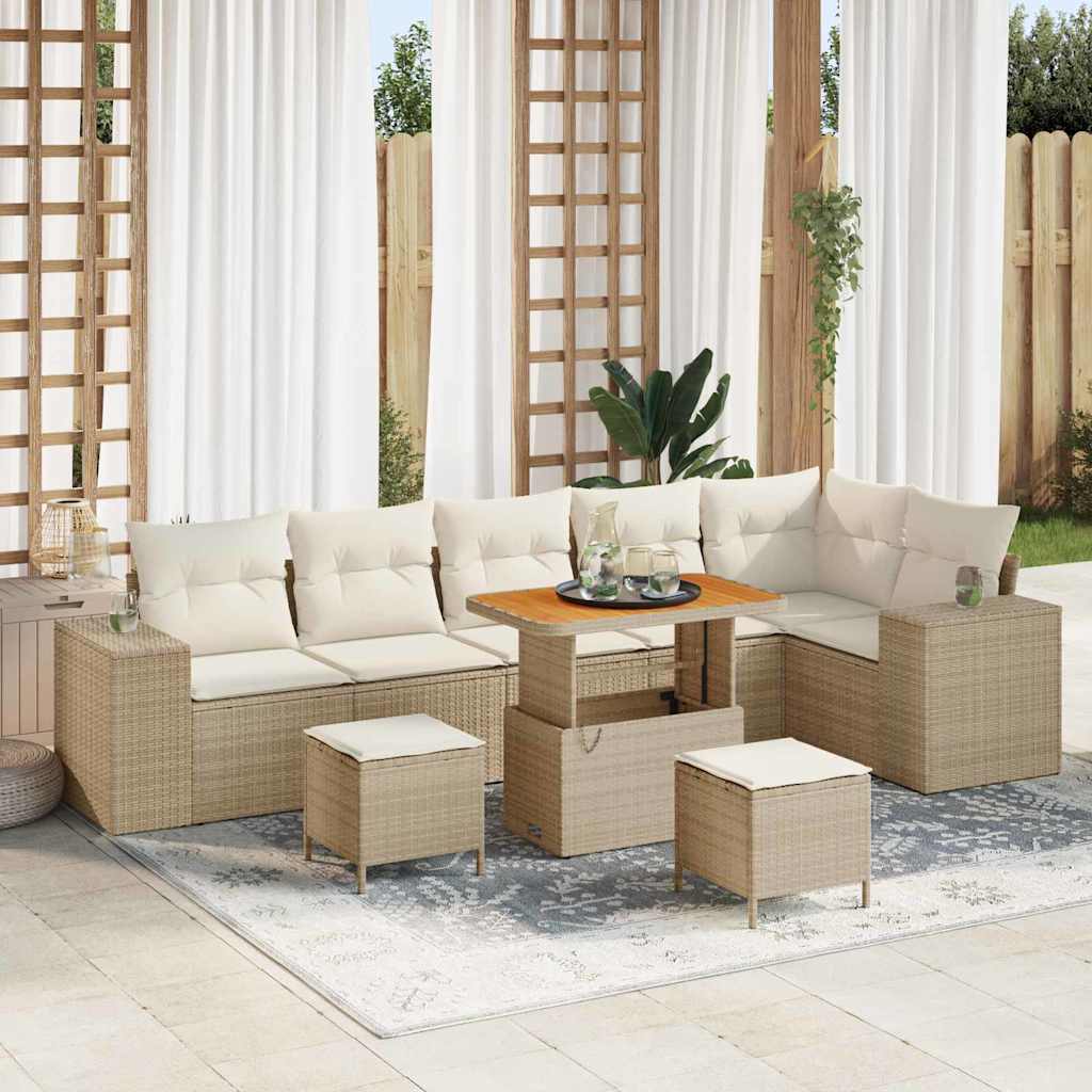 Tuin Sofa Set met kussen 9 pcs Beige en Crème poly rattan is nu te koop bij PeponiXL, paradijselijk wonen!