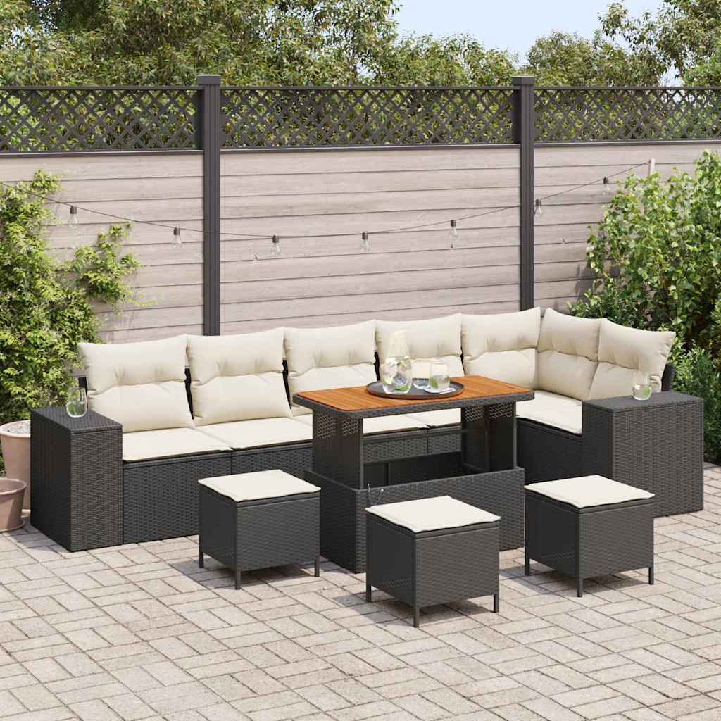 Tuin Sofa Set met kussen 10 pcs Zwart en Crème poly rattan is nu te koop bij PeponiXL, paradijselijk wonen!