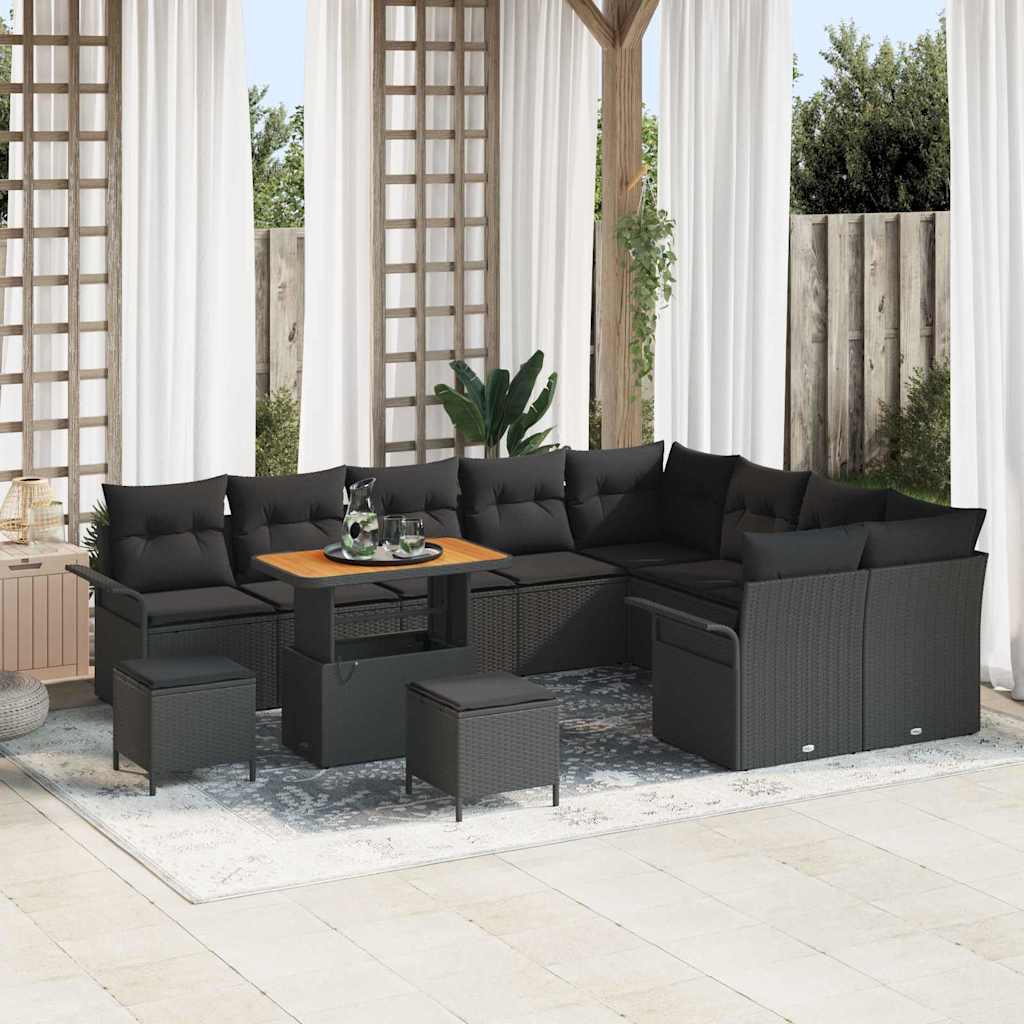 Tuin Sofa Set met kussen met opslag met kussen 12 pcs Zwart is nu te koop bij PeponiXL, paradijselijk wonen!