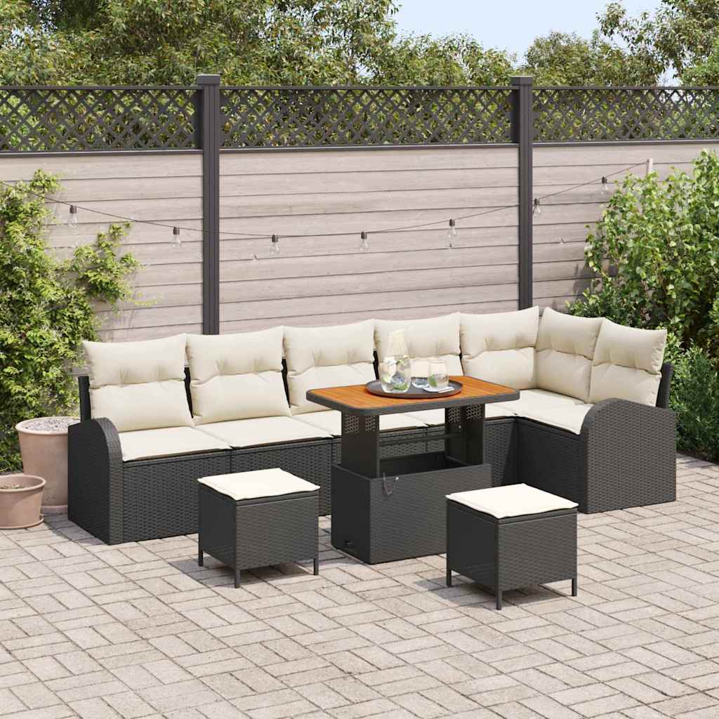 Tuin Sofa Set met kussen met opslag 9 pcs Zwart en Crème is nu te koop bij PeponiXL, paradijselijk wonen!