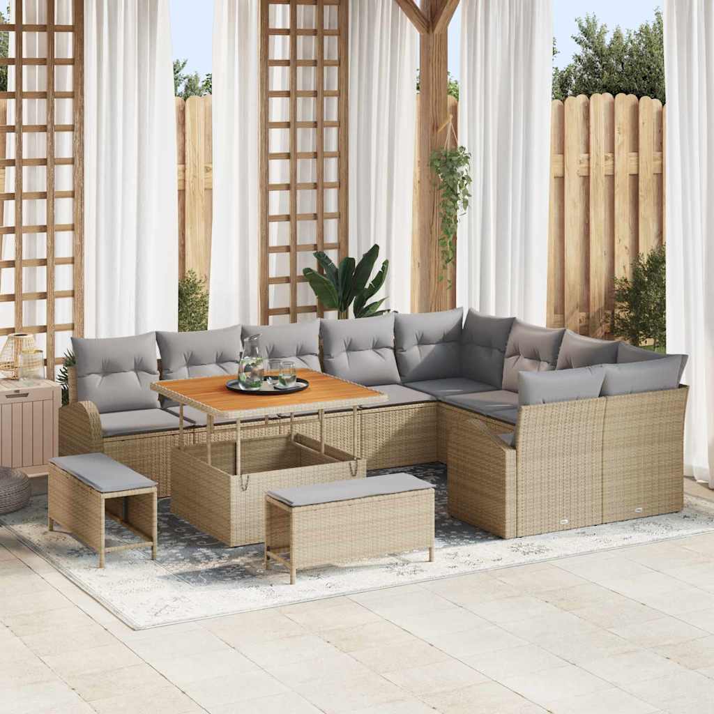 Tuin Sofa Set met kussen met opslag 12 pcs Beige en Licht Grijs is nu te koop bij PeponiXL, paradijselijk wonen!